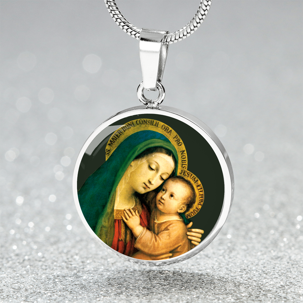 Our Lady of Good Counsel Round Necklace with Personalized Engraving