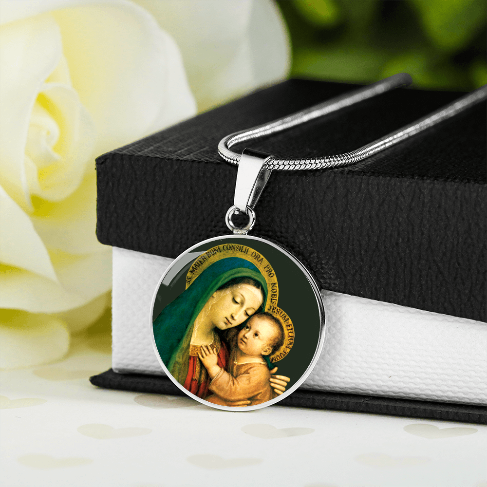 Our Lady of Good Counsel Round Necklace with Personalized Engraving