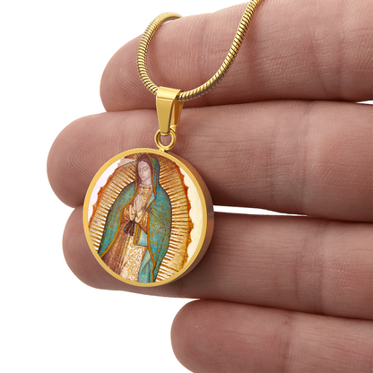Our Lady of Guadalupe Round Necklace with Personalized Engraving
