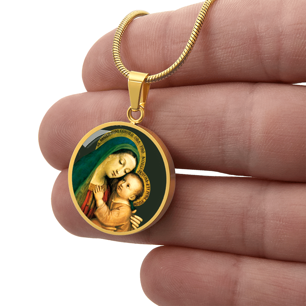 Our Lady of Good Counsel Round Necklace with Personalized Engraving