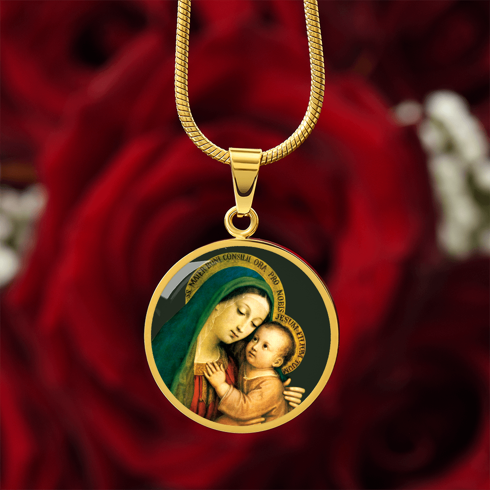 Our Lady of Good Counsel Round Necklace with Personalized Engraving