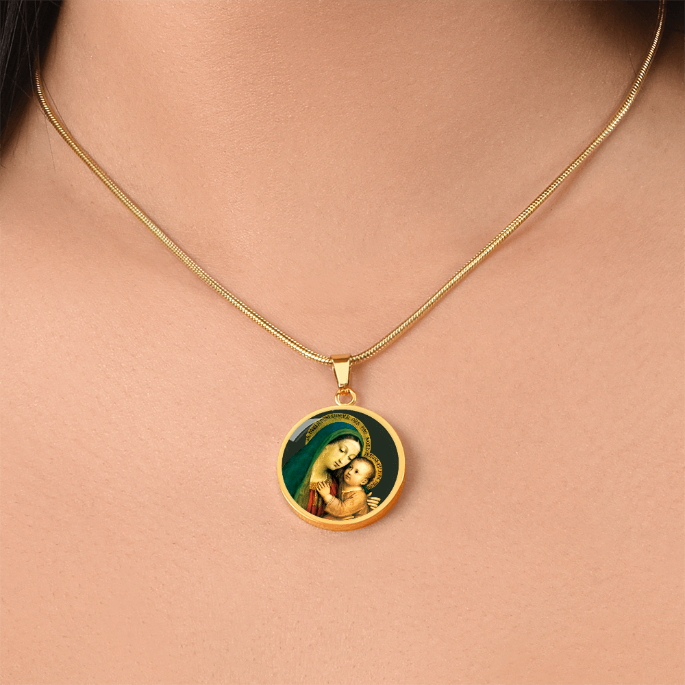 Our Lady of Good Counsel Round Necklace with Personalized Engraving