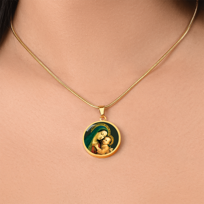 Our Lady of Good Counsel Round Necklace with Personalized Engraving