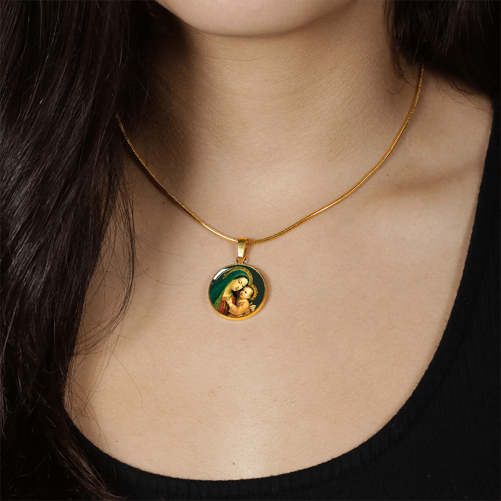 Our Lady of Good Counsel Round Necklace with Personalized Engraving