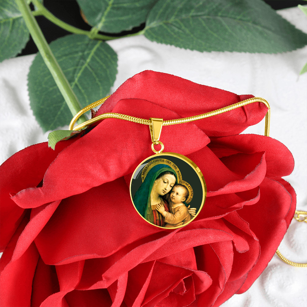 Our Lady of Good Counsel Round Necklace with Personalized Engraving