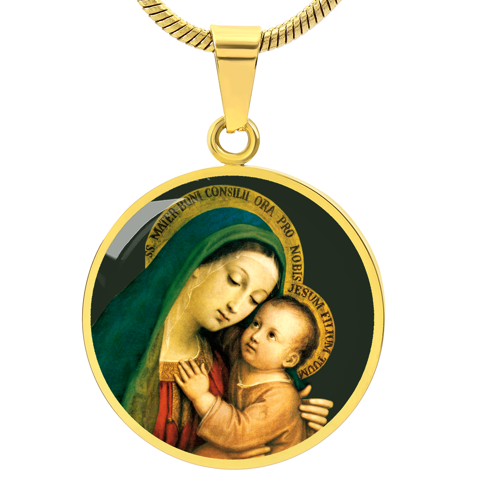 Our Lady of Good Counsel Round Necklace with Personalized Engraving