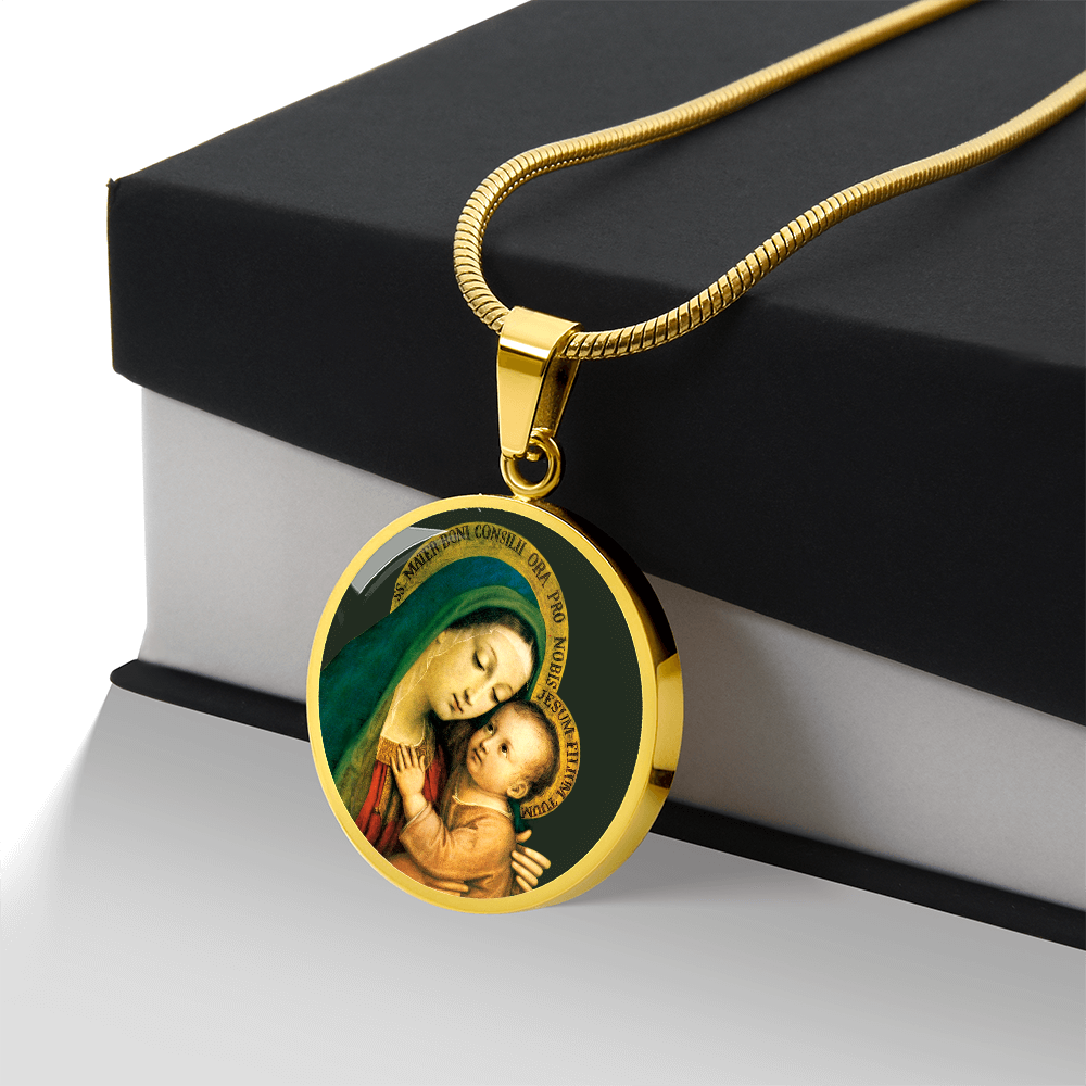 Our Lady of Good Counsel Round Necklace with Personalized Engraving