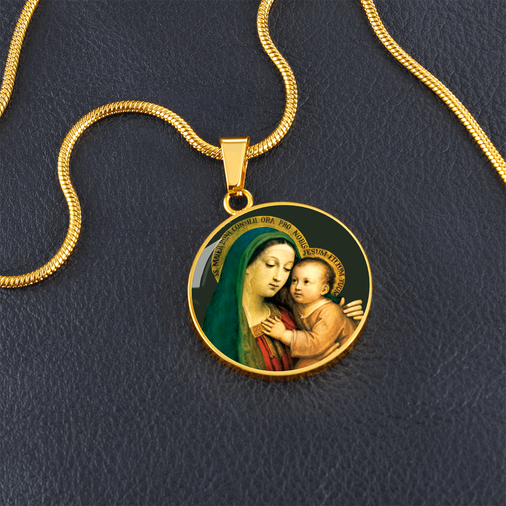 Our Lady of Good Counsel Round Necklace with Personalized Engraving