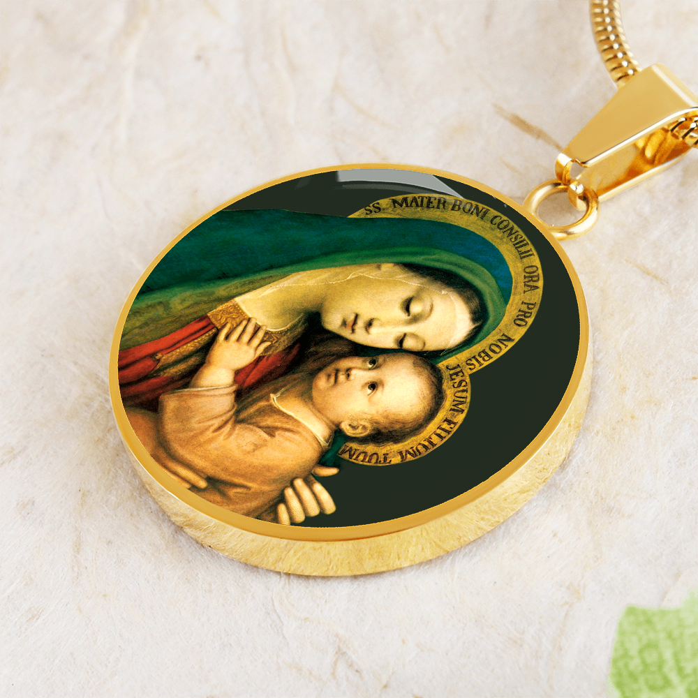 Our Lady of Good Counsel Round Necklace with Personalized Engraving