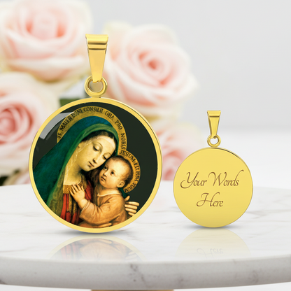 Our Lady of Good Counsel Round Necklace with Personalized Engraving