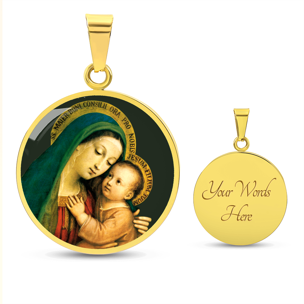 Our Lady of Good Counsel Round Necklace with Personalized Engraving
