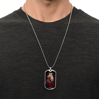 Our Lady of the Rosary Tag Necklace with Personalized Engraving