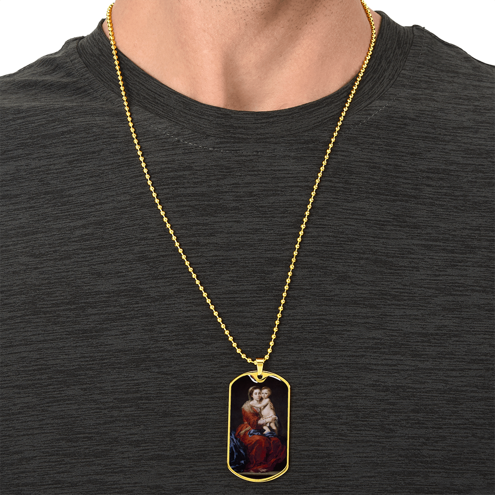 Our Lady of the Rosary Tag Necklace with Personalized Engraving