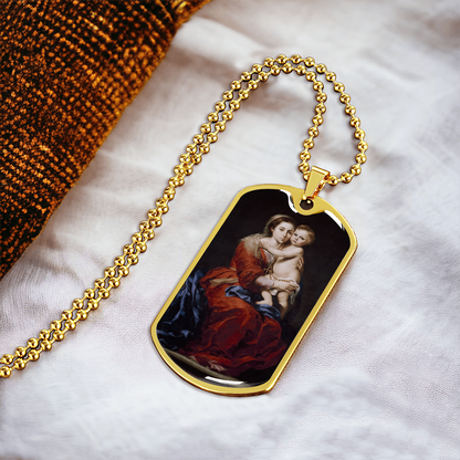 Our Lady of the Rosary Tag Necklace with Personalized Engraving