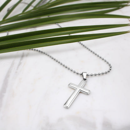 New Dad Cross Necklace with Saint Clare of Assisi Quote