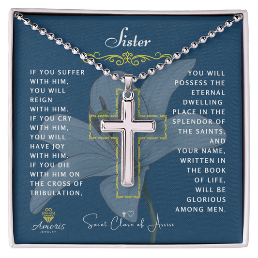 Collar de la Cruz de Hermana con cita de Santa Clara de Asís