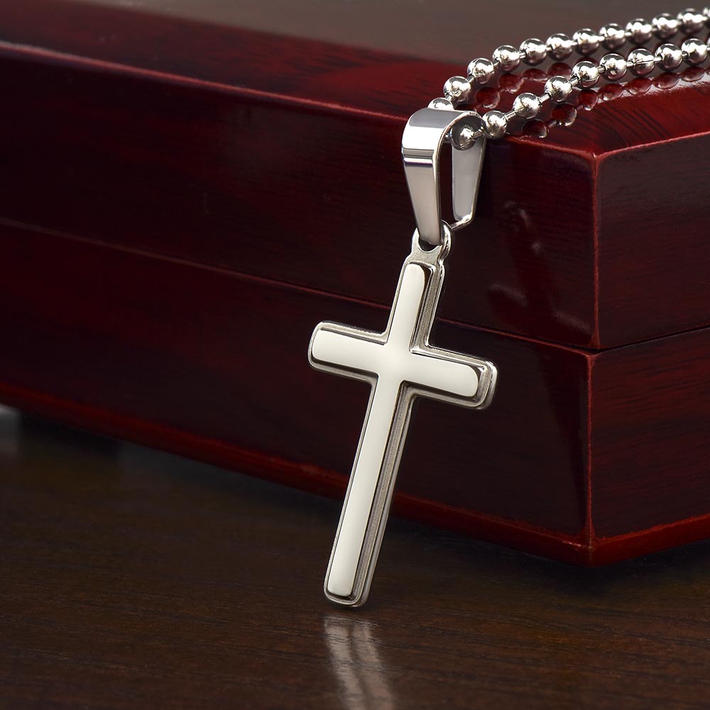 Godson Cross Necklace with Saint Clare of Assisi Quote