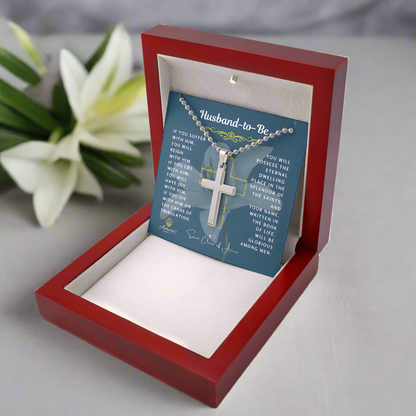Husband-to-Be Cross Necklace with Saint Clare of Assisi Quote