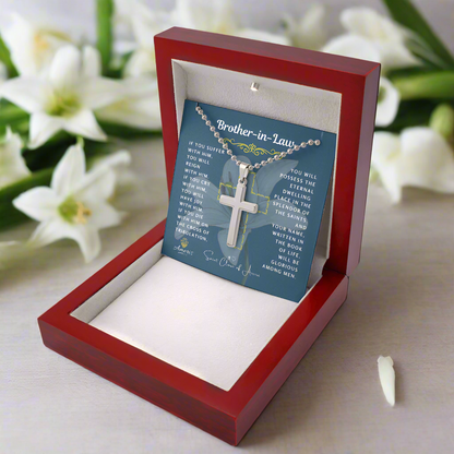 Brother-in-Law Cross Necklace with Saint Clare of Assisi Quote