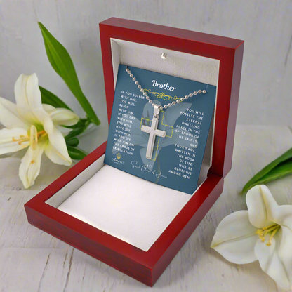 Brother Cross Necklace with Saint Clare of Assisi Quote