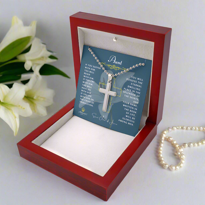 Collar de cruz de tía con cita de Santa Clara de Asís