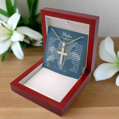 Mother Cross Necklace with Saint Clare of Assisi Quote