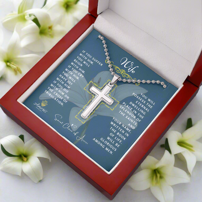 Wife Cross Necklace with Saint Clare of Assisi Quote