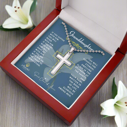 Granddaughter Cross Necklace with Saint Clare of Assisi Quote