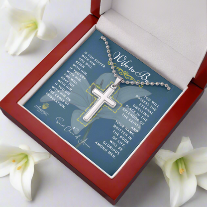 Wife-to-Be Cross Necklace with Saint Clare of Assisi Quote