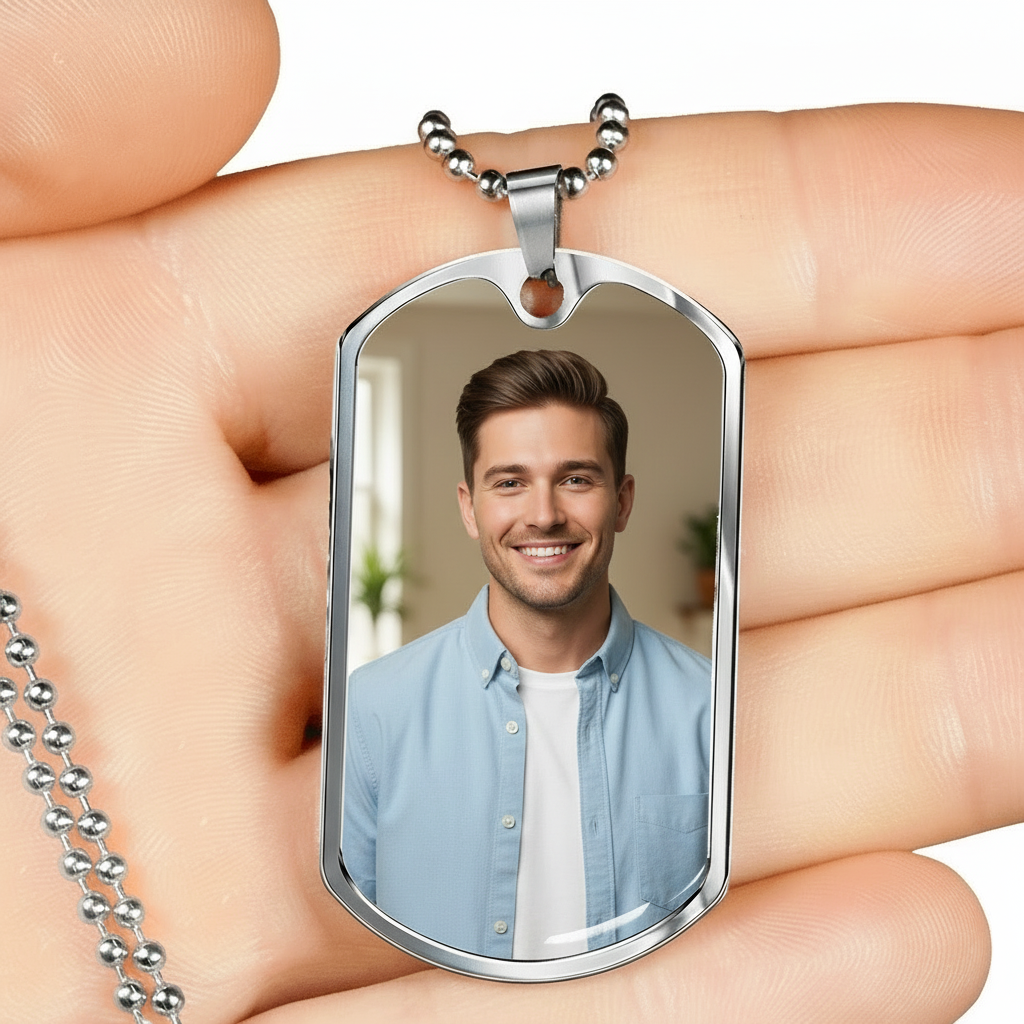 Photo Dog Tag Necklace with Personalized Engraving