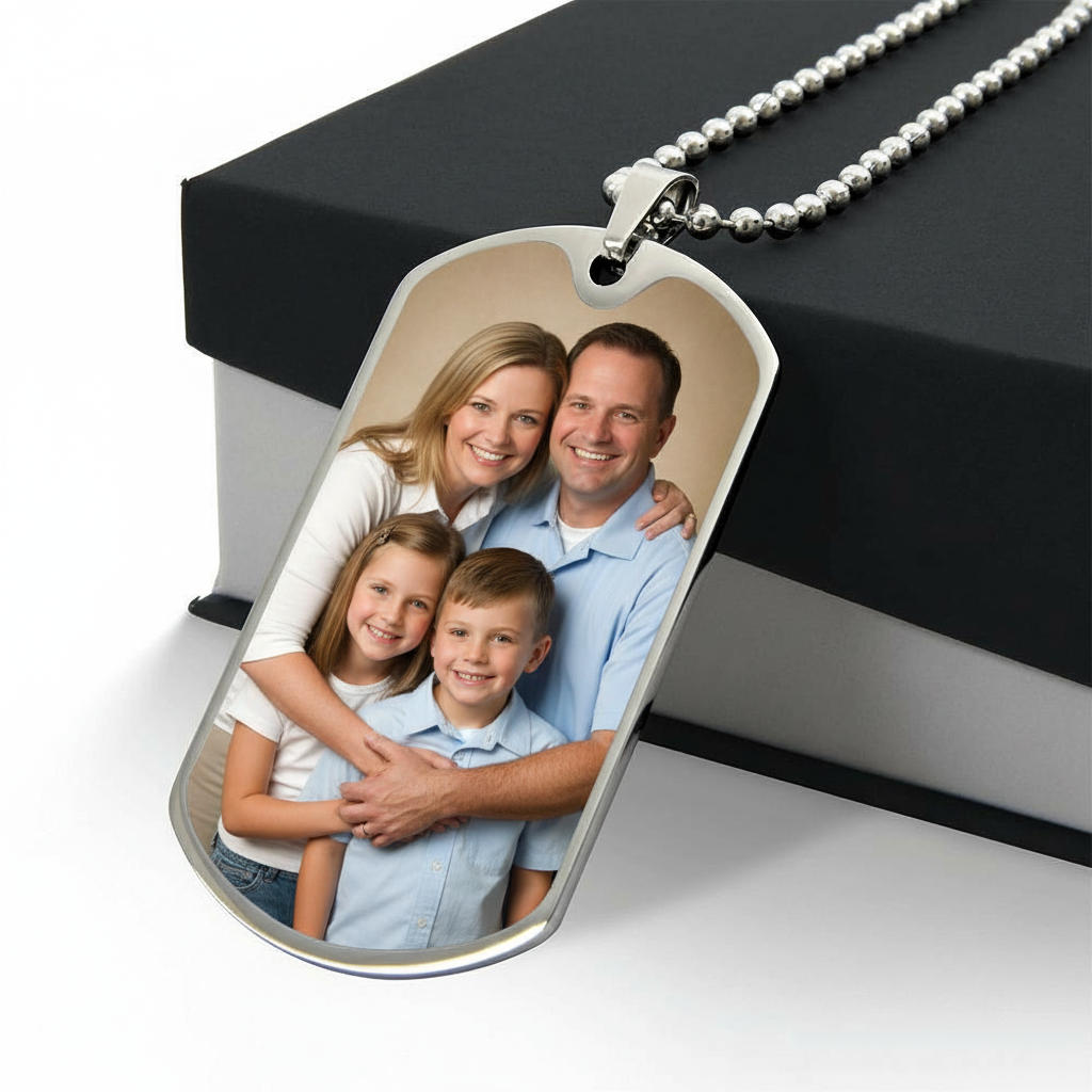 Photo Dog Tag Necklace with Personalized Engraving