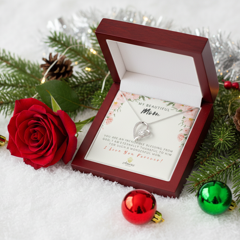 Collar "Mi hermosa mamá, amor eterno" con tarjeta con mensaje