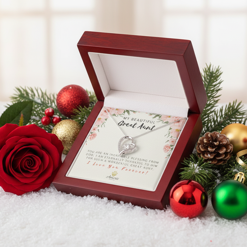 Collar "Mi hermosa tía abuela, amor eterno" con tarjeta con mensaje