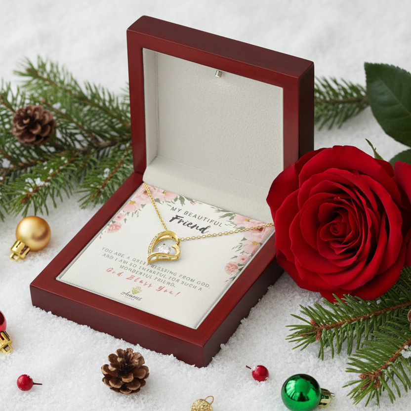 Collar "Mi hermosa amiga, amor eterno" con tarjeta con mensaje