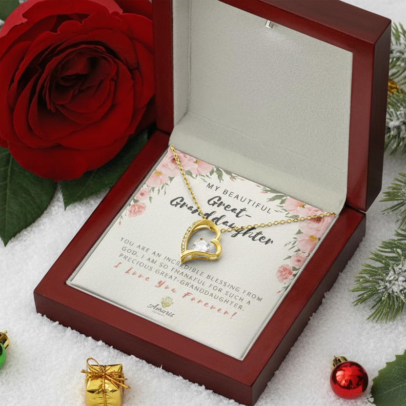 Collier « Ma belle arrière-petite-fille » avec carte de message « Amour éternel »