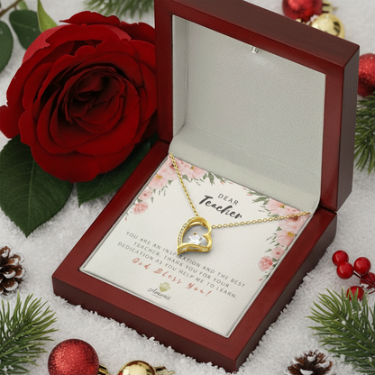 Collier en forme de cœur « Cher professeur » avec carte de message « Que Dieu vous bénisse »