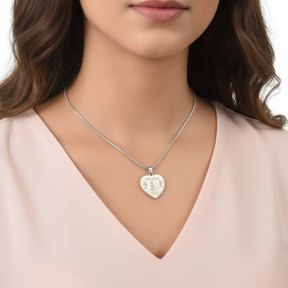 Ave Maria Gratia Plena Heart Necklace with Personalized Engraving