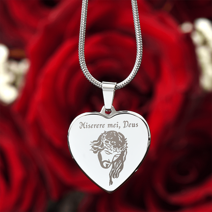 "Miserere mei, Deus" Jesus Heart Necklace with Personalized Engraving