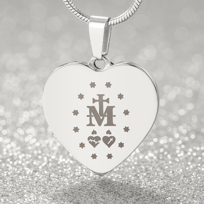 Miraculous Medal Verso Heart Necklace with Personalized Engraving
