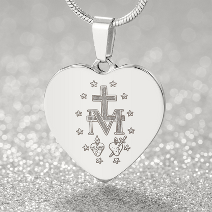Miraculous Medal Artistic Verso Heart Necklace with Personalized Engraving