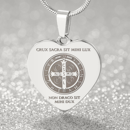 Saint Benedict Medal Heart Necklace with Personalized Engraving