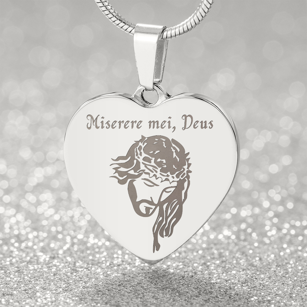 "Miserere mei, Deus" Jesus Heart Necklace with Personalized Engraving