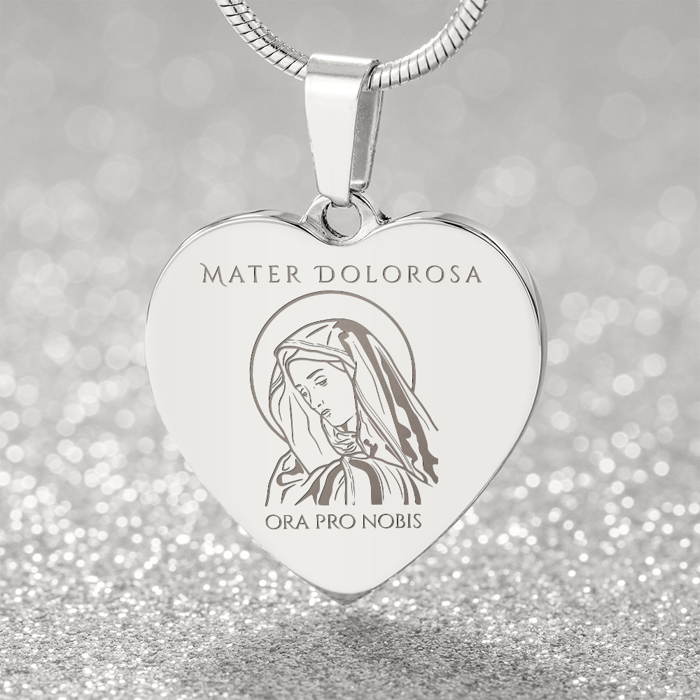 Mater Dolorosa Heart Necklace with Personalized Engraving