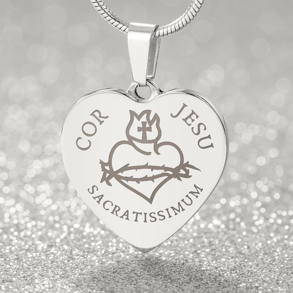 Most Sacred Heart of Jesus Heart Necklace with Personalized Engraving