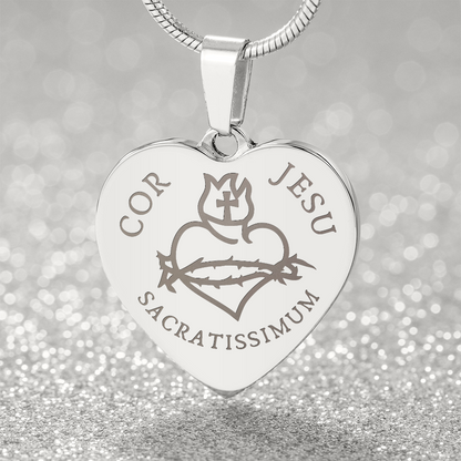 Most Sacred Heart of Jesus Heart Necklace with Personalized Engraving