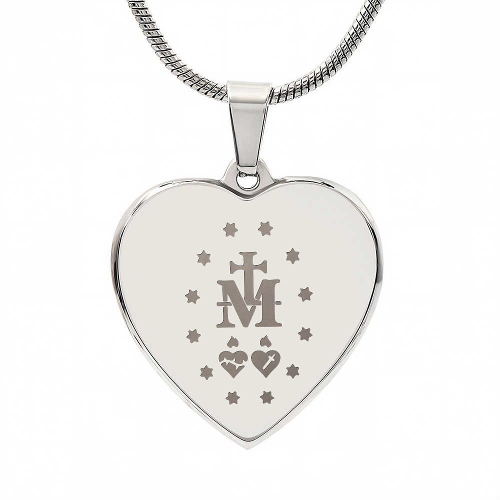 Miraculous Medal Verso Heart Necklace with Personalized Engraving
