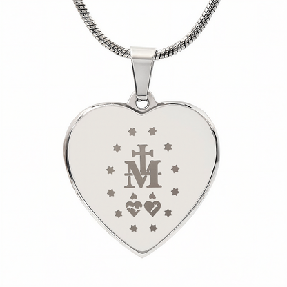 Miraculous Medal Verso Heart Necklace with Personalized Engraving