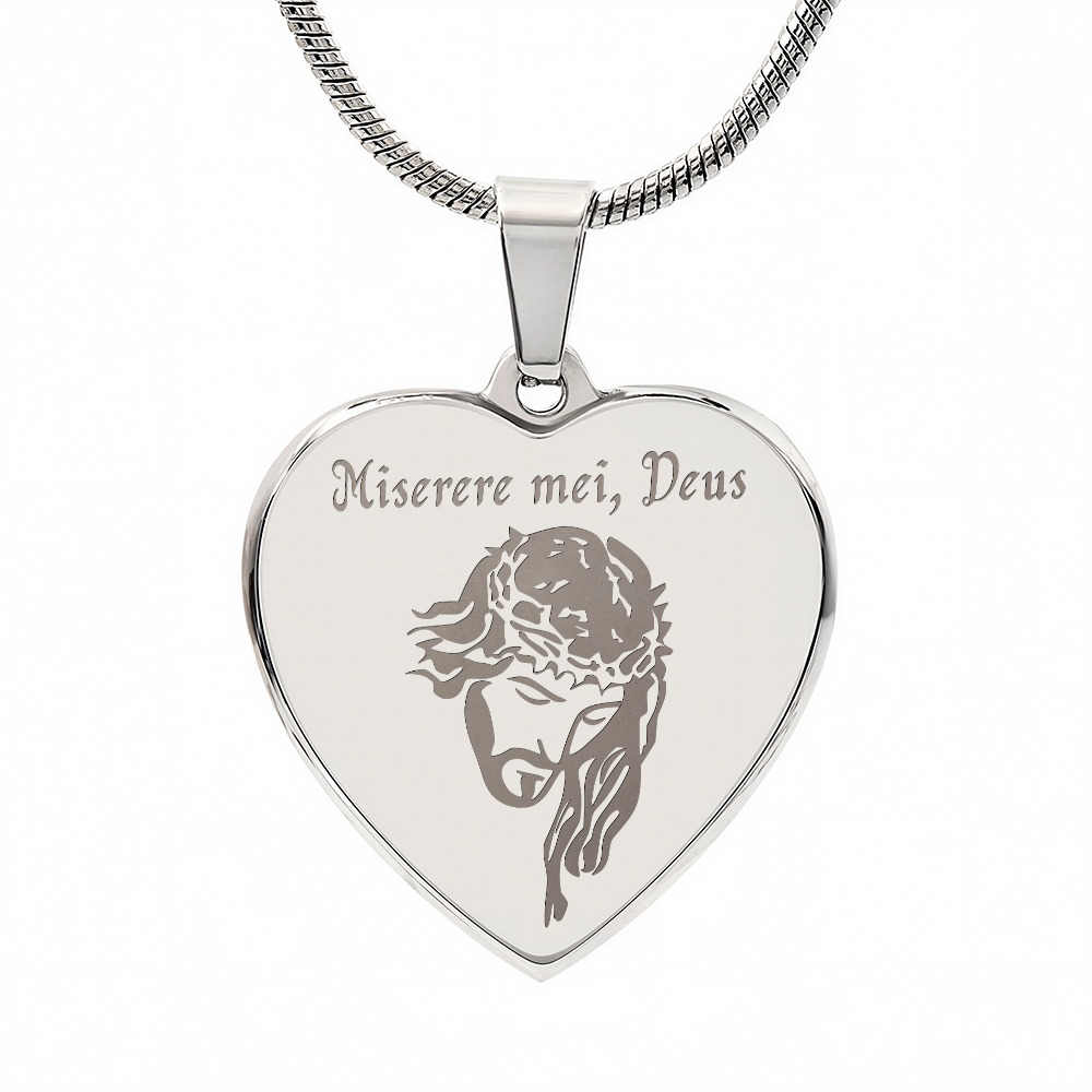 "Miserere mei, Deus" Jesus Heart Necklace with Personalized Engraving