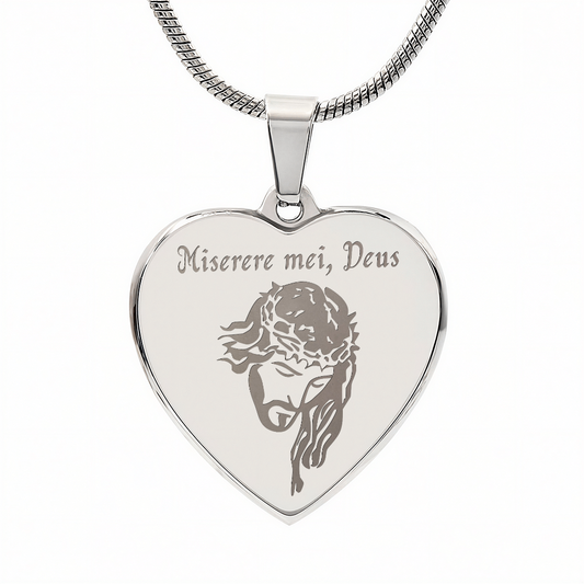 "Miserere mei, Deus" Jesus Heart Necklace with Personalized Engraving