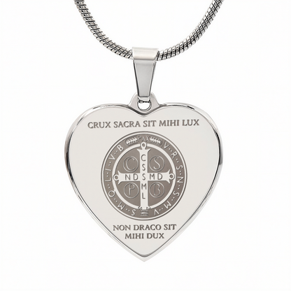 Saint Benedict Medal Heart Necklace with Personalized Engraving